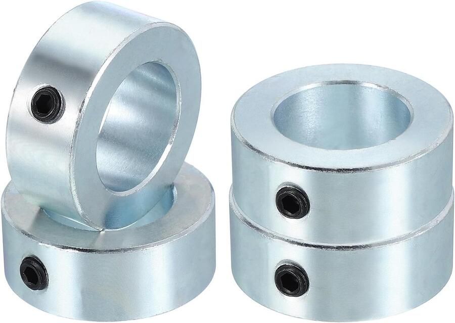 Asklem 22 mm binnendiameter 1-36 mm OD 14 mm dik 4 stuks verzinkt koolstofstaal landingswielklem met M6 instelschroef zilver