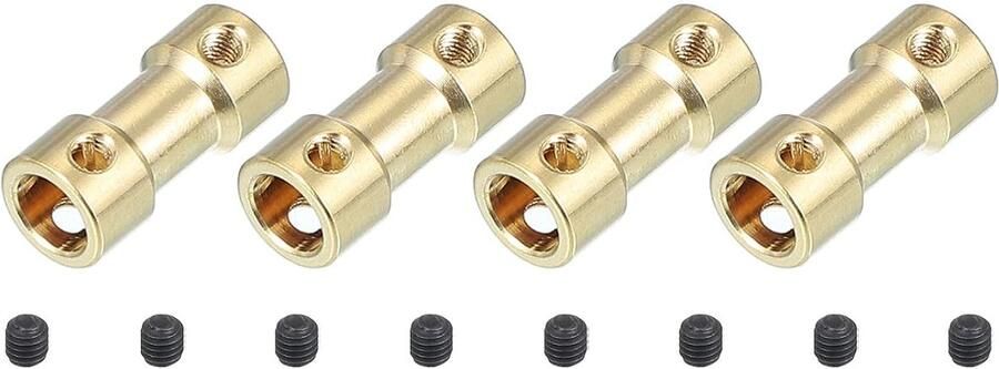 Askoppeling 2 mm op 6 mm 4 stuks verlengkoppeling as motoras messing adapter met M3-schroeven voor banden vliegtuig of auto RC robot