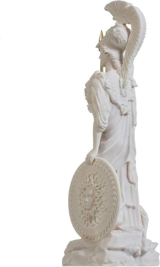 Athena met uil Medusa schild Griekse godin Albast standbeeld 10.6