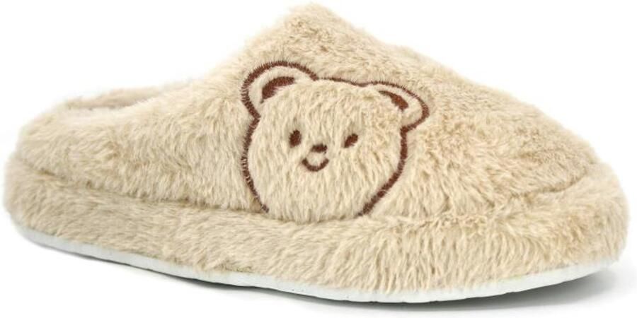Auris Dames Pantoffels met beertje Beige