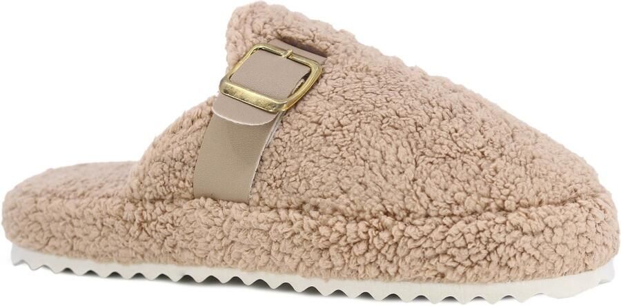 Auris Dames Pantoffels met Gesp Licht Bruin