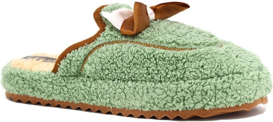 Auris Dames Pantoffels met Strik Groen