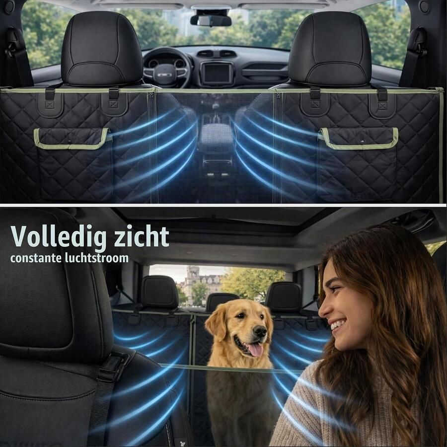 Auto Achterbank 6-in-1 Hondenhoes Achterbank met 9 Ritsen Waterdichte Oxford 600D Gaasvenster en Zijbescherming Hondenmat Auto voor SUV en Sedan