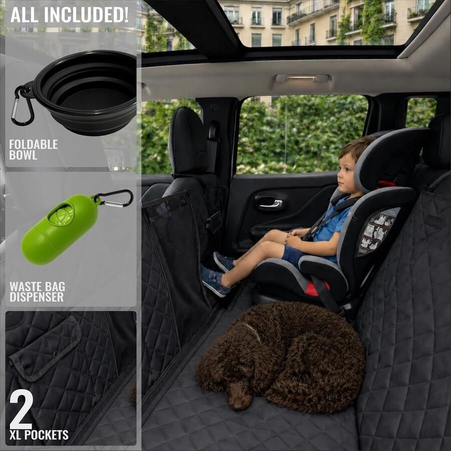 Auto Achterbank 6-in-1 Hondenhoes Achterbank met 9 Ritsen Waterdichte Oxford 600D Gaasvenster en Zijbescherming Hondenmat Auto voor SUV en Sedan