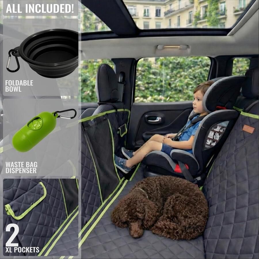 Auto Achterbank 6-in-1 Hondenhoes Achterbank met 9 Ritsen Waterdichte Oxford 600D Gaasvenster en Zijbescherming Hondenmat Auto voor SUV en Sedan