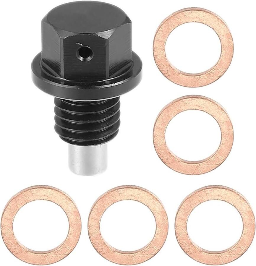 AUTOHAUX 1 set M12 x 1 75 magneetschroef olieafvoerstop met 5 sluitringen voor auto zwart