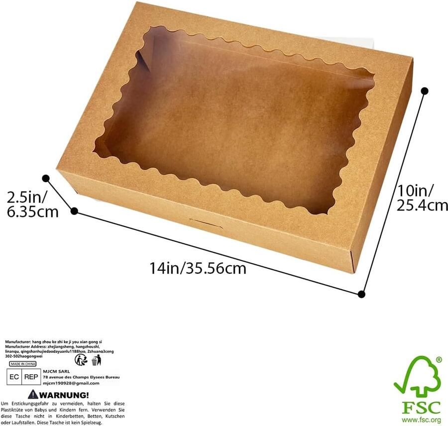 Automatische pop-up 24 stuks bruine gebakdozen met kijkvenster donut- en taartdozen 35 56 x 25 4 x bakkerijdoos (14 x 10 x 2 5)