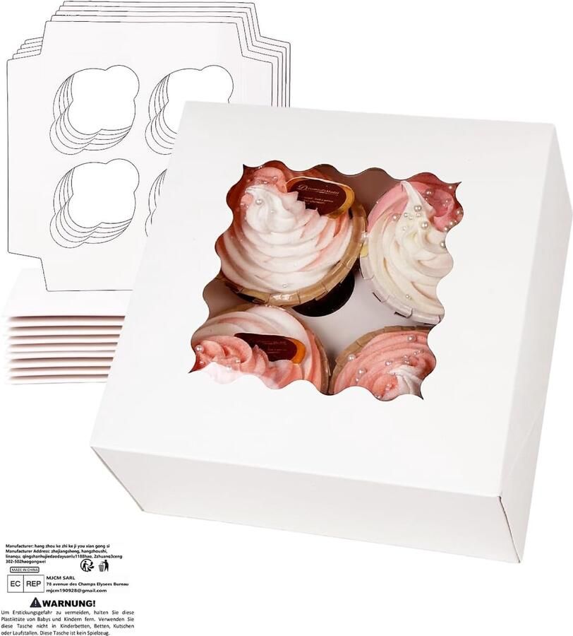Automatische pop-up 4 cupcake-dozen met venster wit 12 stuks cupcake-dozen 16 x 16 x bakkerijdozen voor cupcake-dragers cupcake-houders