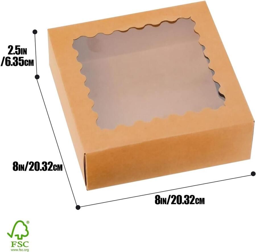Automatische pop-up 50 stuks bruine gebakdoos met venster donut- en taartdozen 20 32 x 20 32 x bakkerij doos (8 x 8 x 2 5)