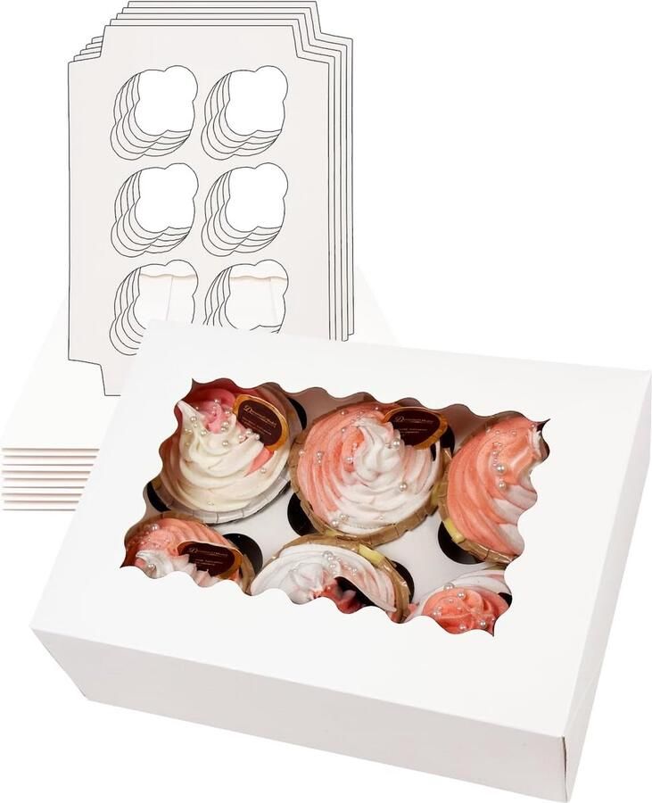 Automatische pop-up 6 cupcake-dozen met venster wit 12 stuks cupcake-dozen 23 87 x 15 49 x bakkerijdozen voor cupcake-dragers cupcake-houder