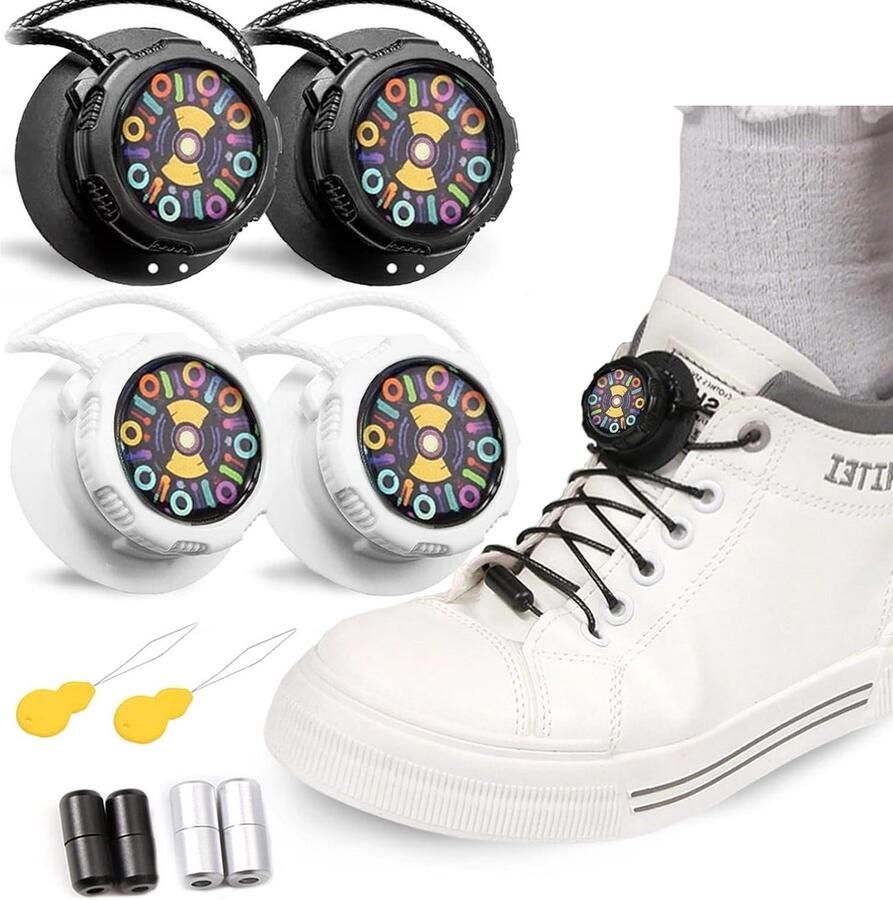 Automatische Schoenveters Veters zonder strikken Schoenen aantrekken Automatische draaisluiting 2 paar Wit en Zwart