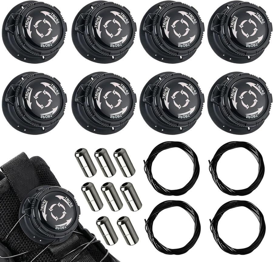 Automatische Veters Zonder Strikken Snel Schoenen Sluiten Draaibare Sluiting 8 Stuks Set Zwart