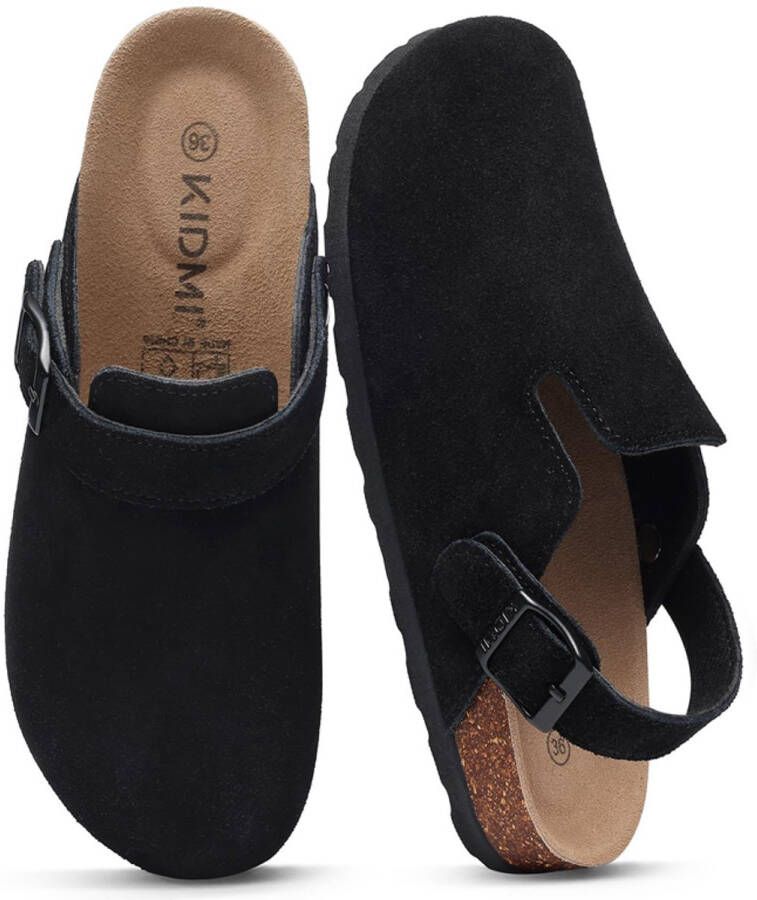 Aventury suède clogs dames Instappers Slippers Clogs Zwart
