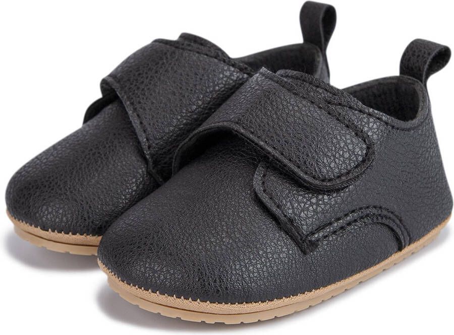 WUNO Baby Schoenen Pasgeboren Babyschoenen met strik Eerste Baby Schoentjes 6-12 maanden Zachte Zool Antislip Baby slofjes 12cm Zwart - Foto 3