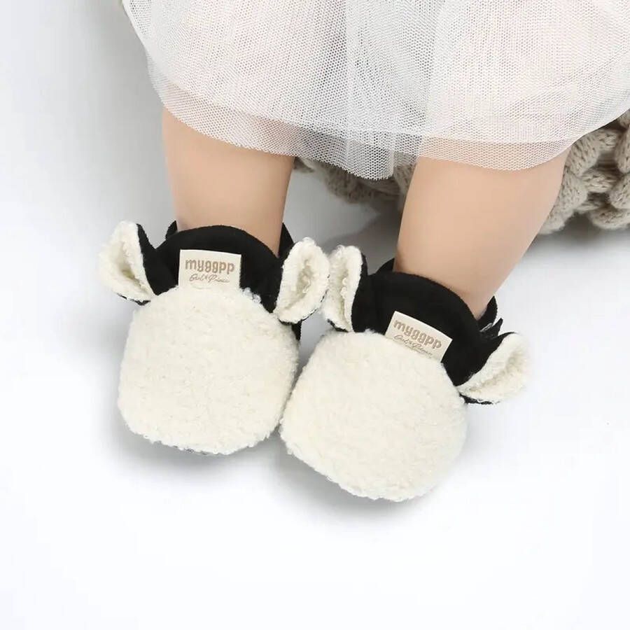 Baby Sonrisa Baby Slofjes Lekker Warm Klittenband Koe Schattige Oortjes Sinterklaascadeautjes Sinterklaas Herfst Winter Kleur Wit