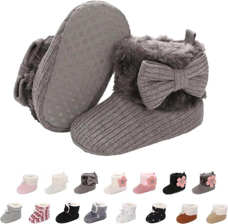 Babylaarzen geboorte winter warm zacht sneeuwlaarzen wieg peuters antislip eerste stappen kinderen laarzen uniseks E Grijs. 6-12 mois