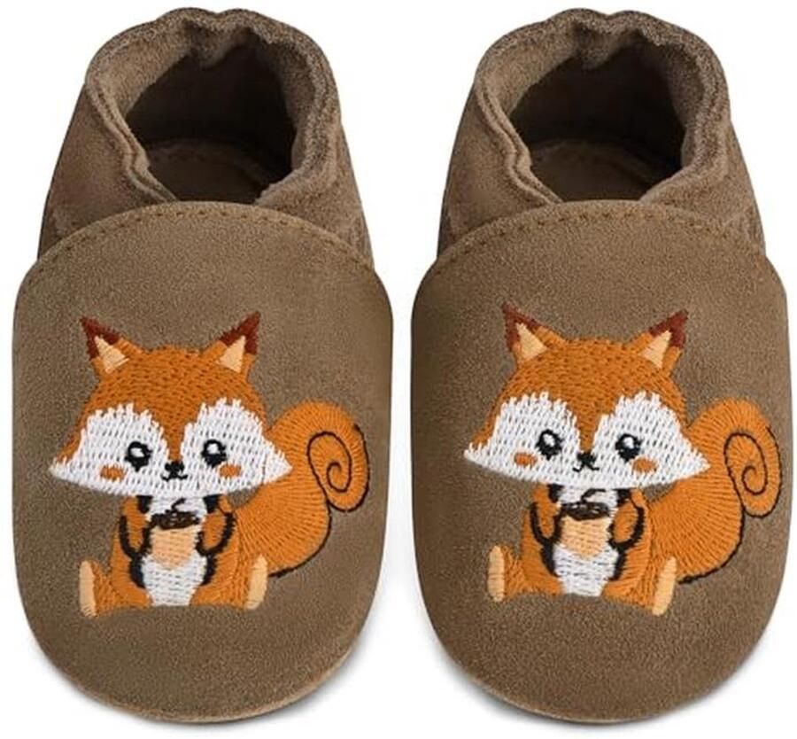 Babyschoenen om te leren lopen voor en Zachte leren sloffen met suède zolen