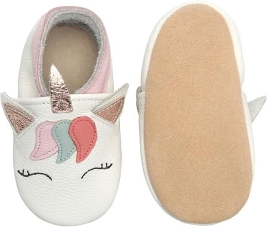 Babyschoenen voor Lopen Zacht Leer en Antislip Unicorn Roze