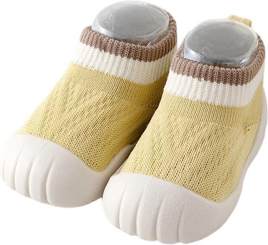 Babyschoentjes Schoentjes voor de eerste stapjes Sokschoentjes met rubberen zool Unisex slofjes Geel ??25