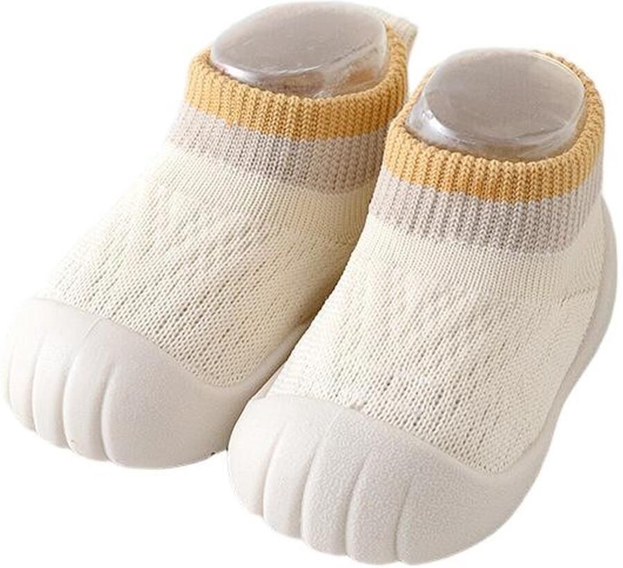 Babyschoentjes Schoentjes voor de eerste stapjes Sokschoentjes met rubberen zool Unisex slofjes Wit ??19