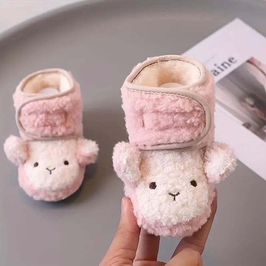 Leuke Cartoon Baby Schattige Schapen Slofjes Comfortabl Baby Meisjes 21 -Zachte Warme Plus Fleece Roze Voor Indoor Wandelen-Herfst - Foto 3