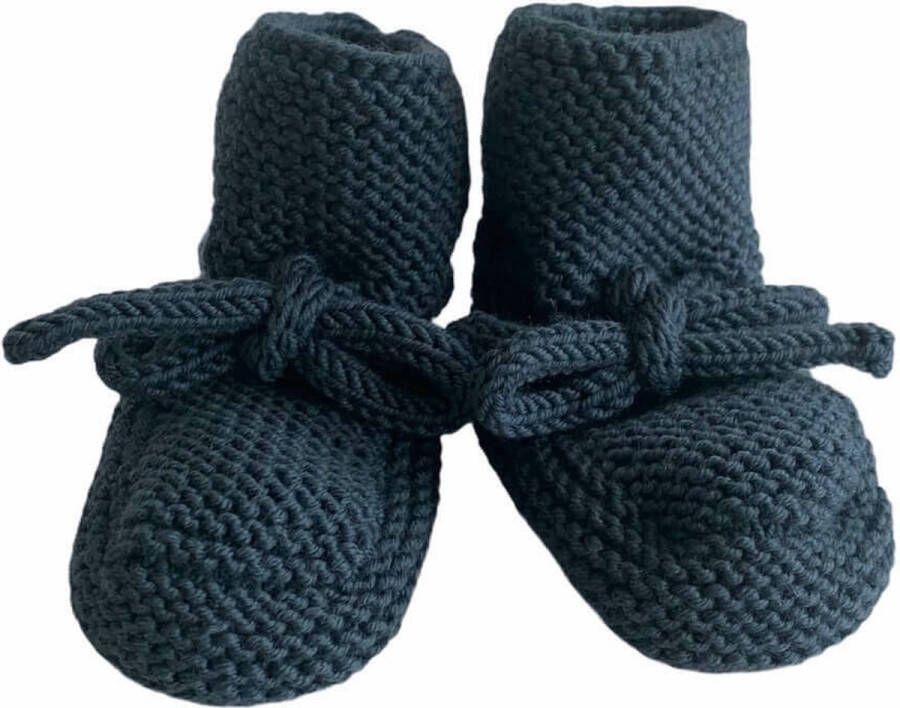 Babyslofjes blauw-grijs Newborn slofjes gehaakte slofjes baby kraamcadeau