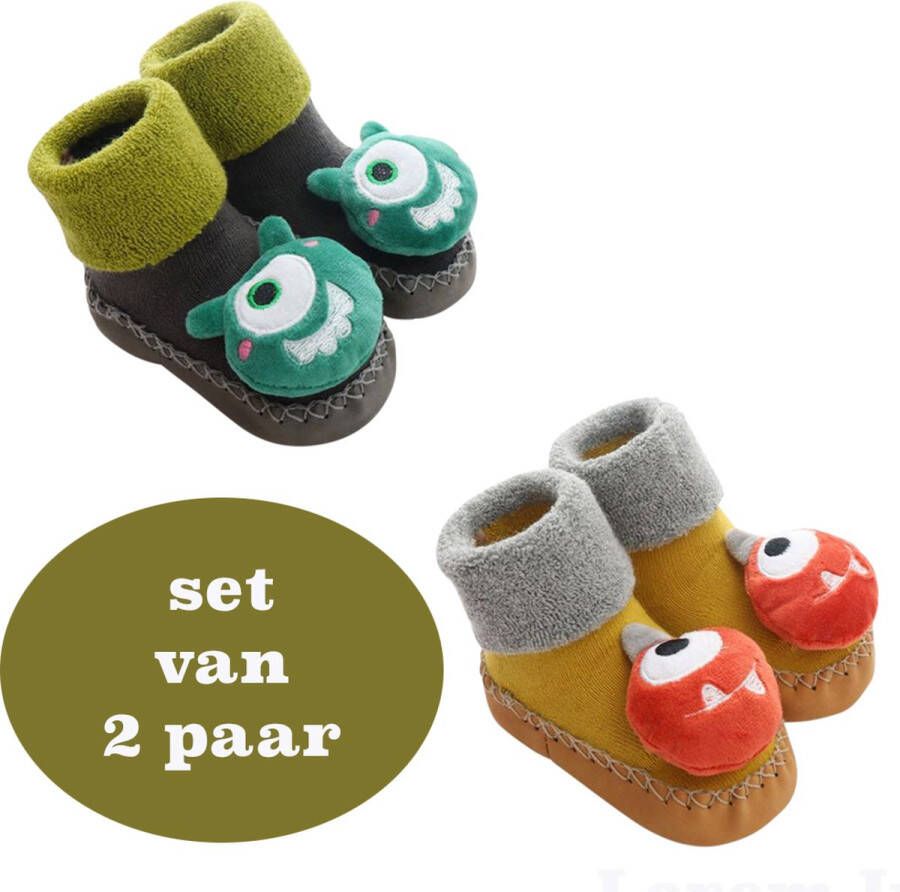 Babyslofjes Monstertje set van 2 paar anti-slip kraamcadeau