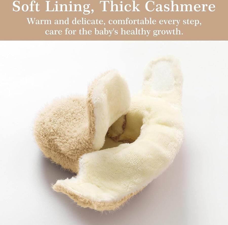 Babyslofjes voor peuters uniseks pasgeboren winterschoenen dikke sneeuwlaarzen antislipzool zachte peuter warme sokschoenen Een Khaki 12-24 month Infant