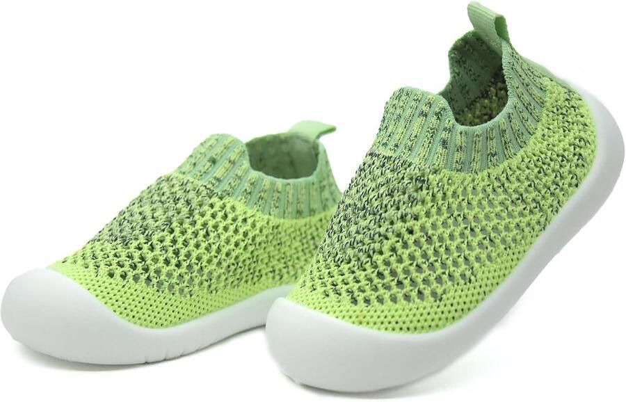 Babysokkenschoenen om te leren lopen kruipschoenen voor en van met zacht gebreid materiaal en antislip rubberen zool