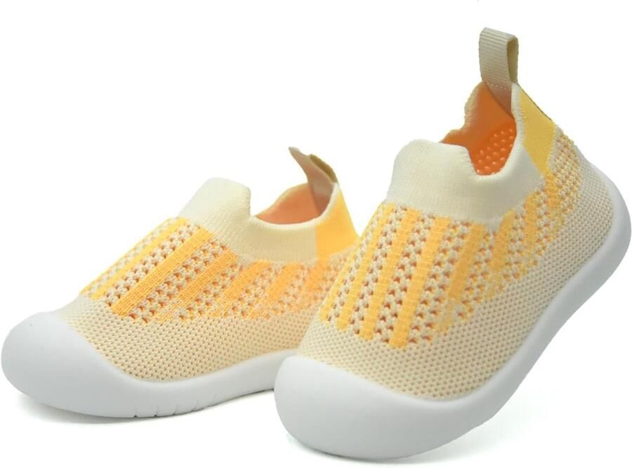 Babysokkenschoenen om te leren lopen kruipschoenen voor en van met zacht gebreid materiaal en antislip rubberen zool