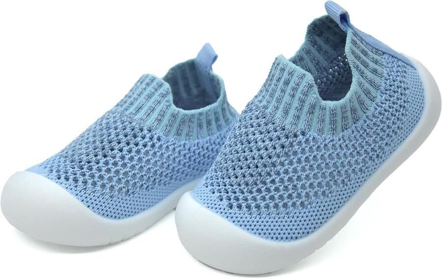 Babysokkenschoenen om te leren lopen kruipschoenen voor en van met zacht gebreid materiaal en antislip rubberen zool