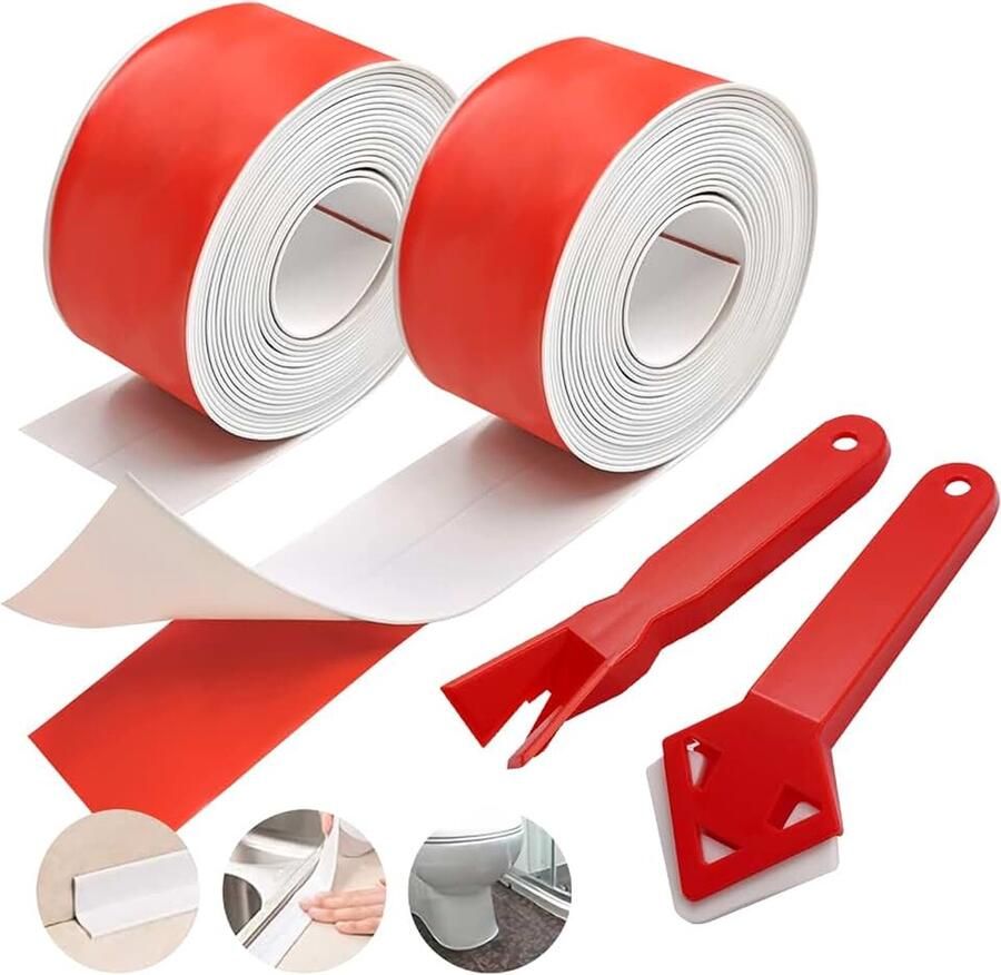 Bad Sealant Strip zelfklevend 2 rollen afdichtmiddel tape Caulk strip waterdicht en anti schimmel eenvoudige afdichtingstape voor badkamer keuken badkuip toilet wandvloer met afdichtgereedschap