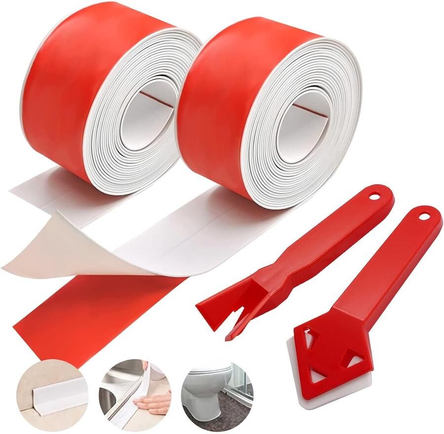 Bad Sealant Strip zelfklevend 2 rollen afdichtmiddel tape Caulk strip waterdicht en anti schimmel eenvoudige afdichtingstape voor badkamer keuken badkuip toilet wandvloer met afdichtgereedschap