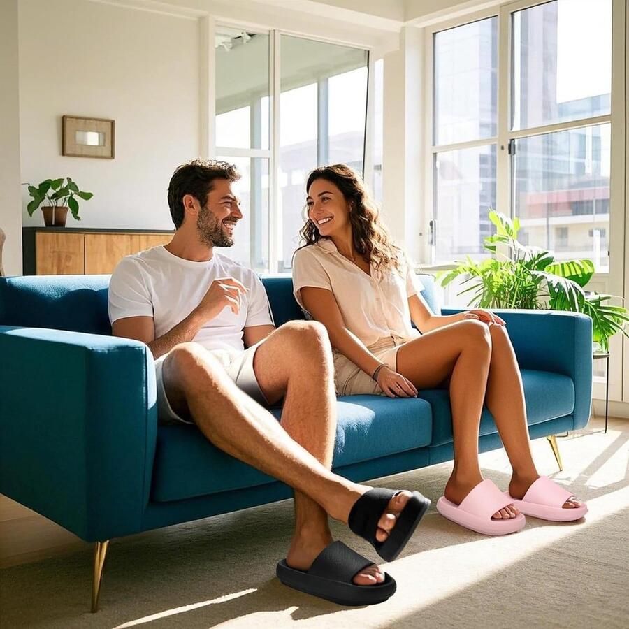 Badschoenen voor en badslippers wolken slippers zachte huisschoenen wolkenschoenen antislip huisschoenen Cozislides originele huisschoenen zomerslippers roze zwart