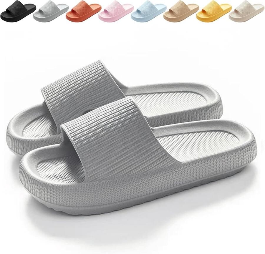 SKIEHAN Glijders EVA Badslippers– Wolkenzachte badslippers voor en antislip met dikke zool geschikt voor douche badkamer zwembad Grijs