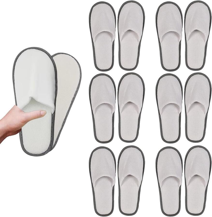 Badslippers set van 6 uniseks hotel slippers wasbare spa gastenslippers katoenen binnenzool antislip huispantoffels wit