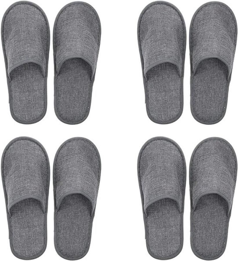 Badslippers van linnen 4 paar voor hotel spa thuis gasten reizen en Stijl 2 grijs XX-Large 3X-Smal
