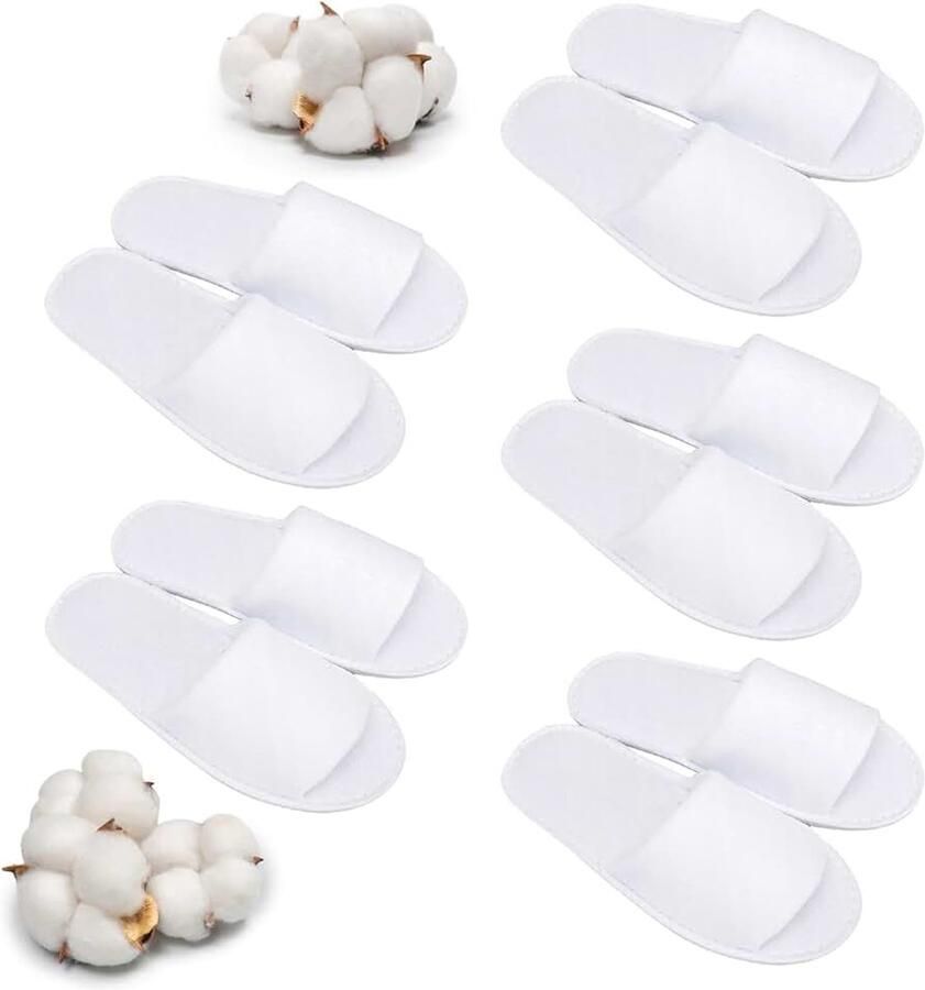 Badstof slippers 5 paar gastenslippers voor en antislip wasbare pantoffels wit voor thuis feest reizen commercieel gebruik