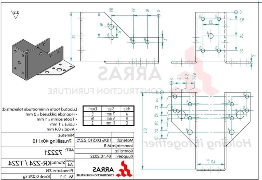 Balkschoen Balkhuls Bevestiging Houten Constructies Verstevigen Verzinkt Staal 40 x 110 x 2 mm Metallic