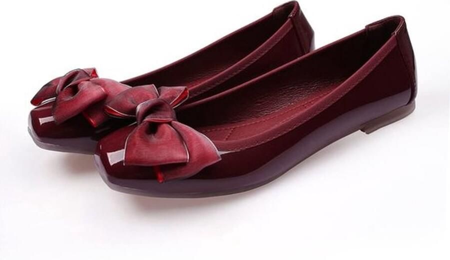 Ballerina Flats Casual Vierkante Teen Slip On Memory Foam Kanten Strik Platte Schoenen Rood