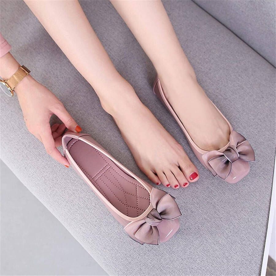 Ballerina Flats Vierkante Teen Bow-Knoop Memory Foam Vlinderdas Pompen roze
