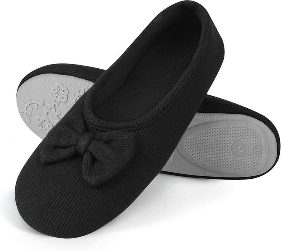 Ballerina-pantoffels voor dames huisschoenen instappers met elegante strik en traagschuim