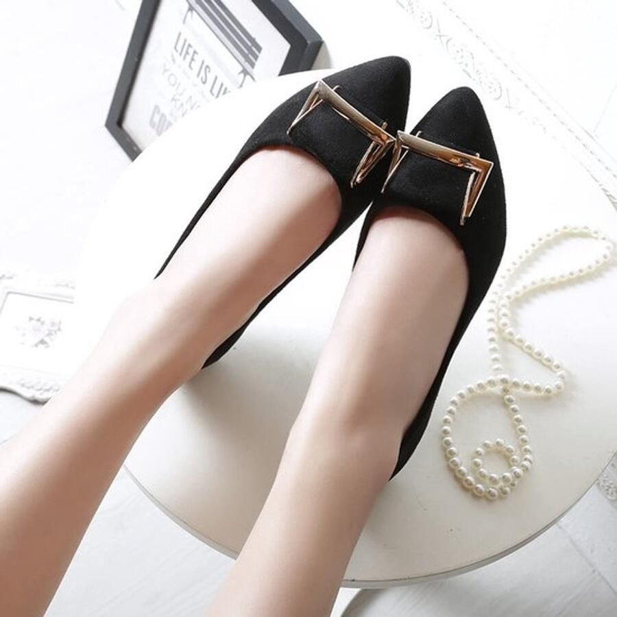 Ballerina Schoenen Dames Comfortabele Slip-On Platte Schoenen Puntige Teen Modieuze Gesp Casual & Dressy