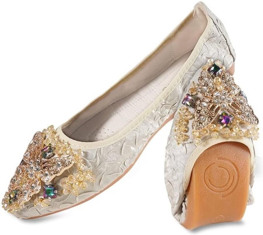 Ballerina Schoenen Dames Opvouwbare Ballet Flats Strass Decoratie Comfortabele Slip-On Platte Wandelschoenen Geschikt voor Bruiloft
