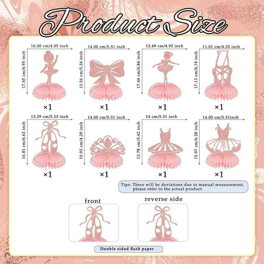 Ballerina Verjaardagsdecoraties met 8 Stuks Tutus en Waben Figuren voor Balletfeestjes en Kinderfeestjes