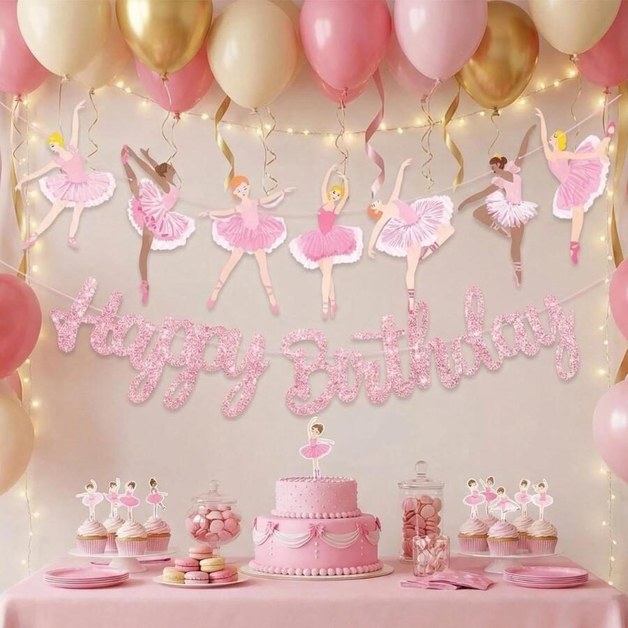 Ballerina verjaardagsslinger 3-delige roze garland ballet danser thema voor een elegante dansfeest decoratie ShopVlot