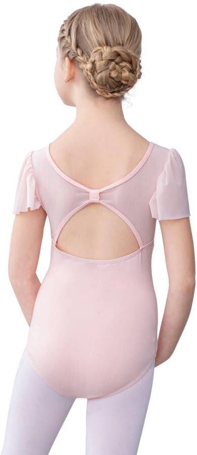 Ballet Clothing Girls Ballet Shirt Kids Mesh Ballet Suit Puff Sleeve Dance Body for 2-10 Years pink