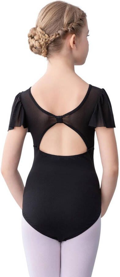 Ballet Clothing Girls Leotard Kids Mesh Leotard Puff Sleeve Dance Bodysuit for 2-10 Years Black 110 (3-4 Years) Black