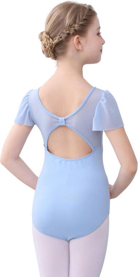 Ballet Clothing Girls Leotard Kids Mesh Leotard Puff Sleeve Dance Bodysuit for 2-10 Years Blue 110 (3-4 Years) Blue