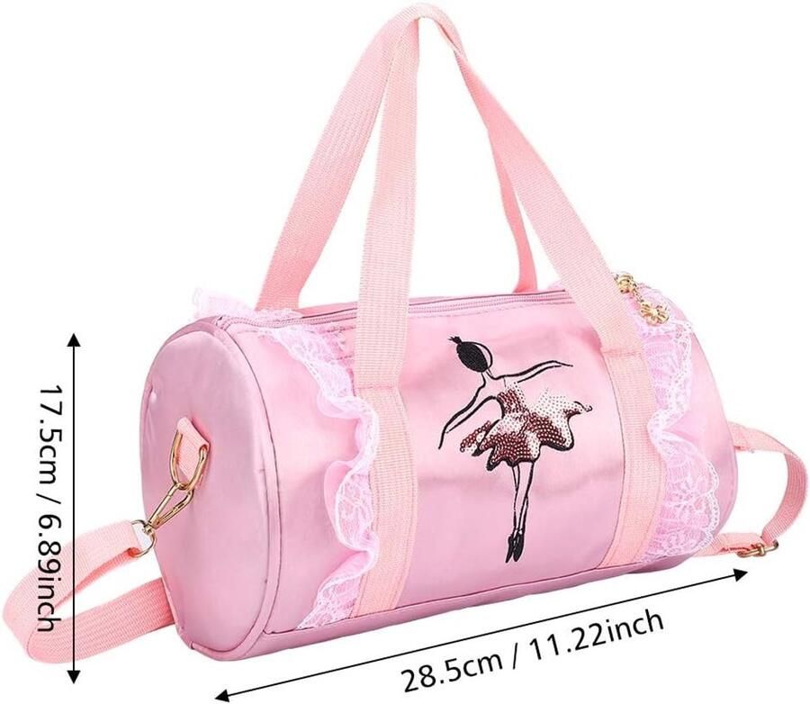 Schoudertas voor Kinderen met Balletthema Ballerina Handtas met Pailletten en Korte Garens in Roze voor Dans en Verjaardagen - Foto 1